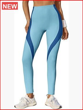 High Waisted Leggings Color Block Yoga Pants Stretchy No See Through
